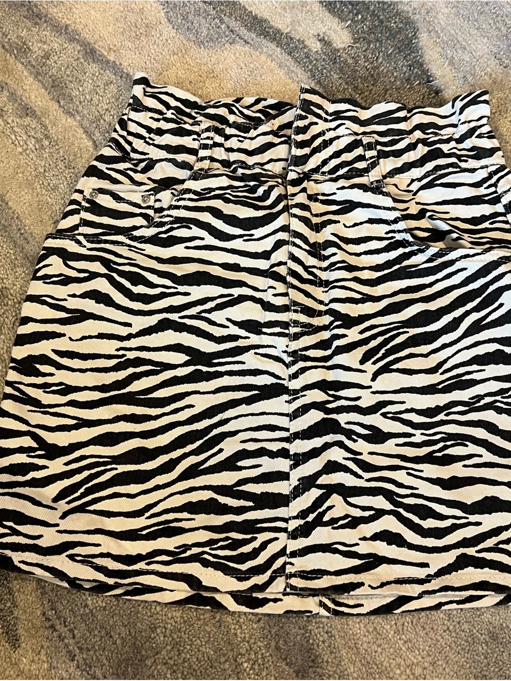 Zara Black & White Zebra-Print Paperbag Mini Skirt